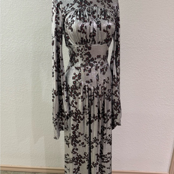 Paco Rabanne Floral Metallic Jerssey Maxi Dress Women's Size 38 US 6 EUC - Picture 2 of 15